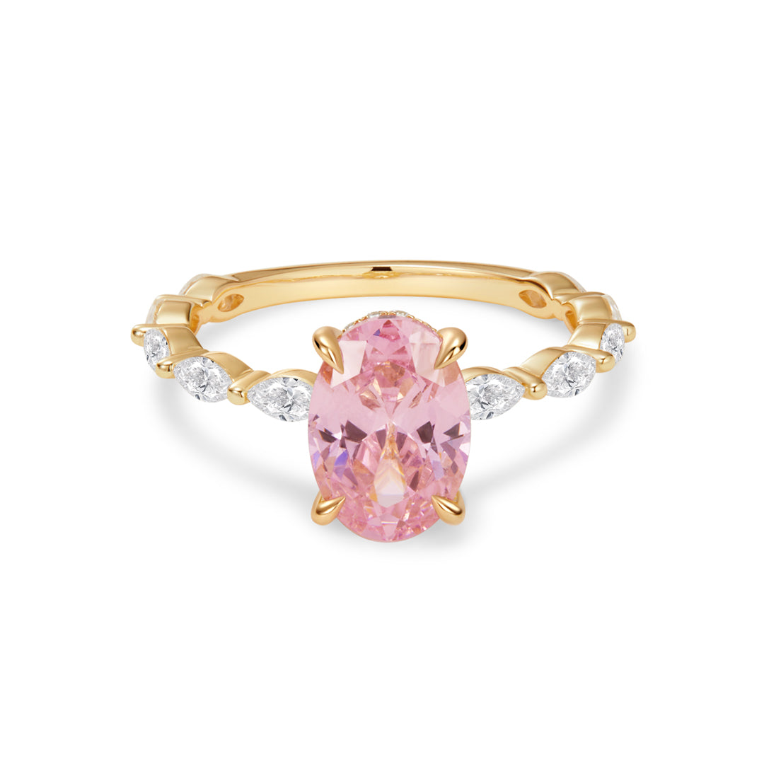 Padparadscha Oval Lab-Grown Sapphire & Marquise Diamond Ring