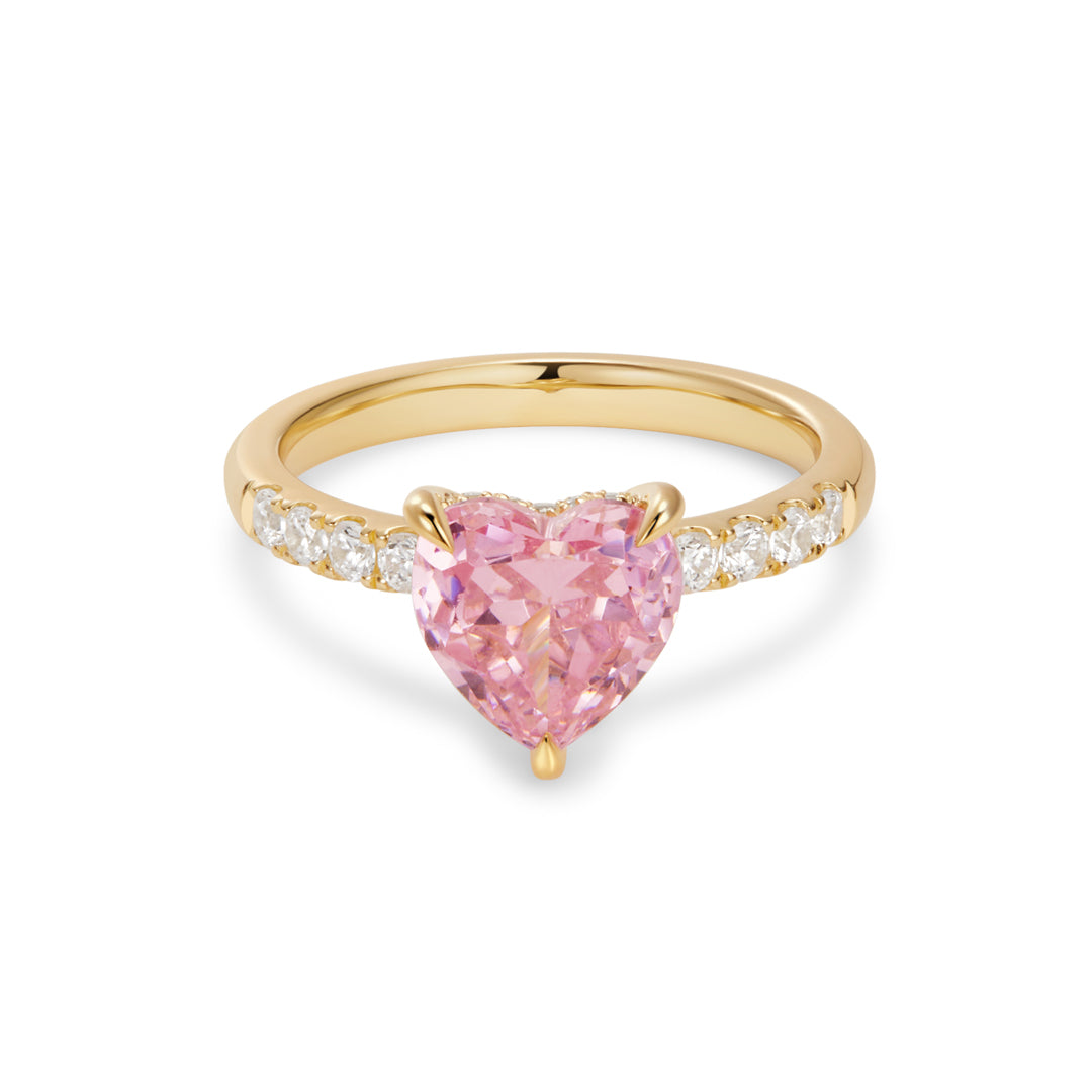 Heart-Cut Padparadscha Lab-Grown Sapphire & Diamond Ring