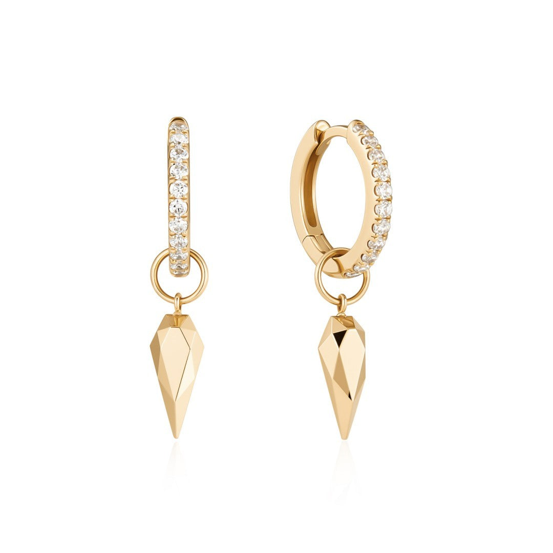 Pavé Huggie Earrings with Geometric Drop Charm
