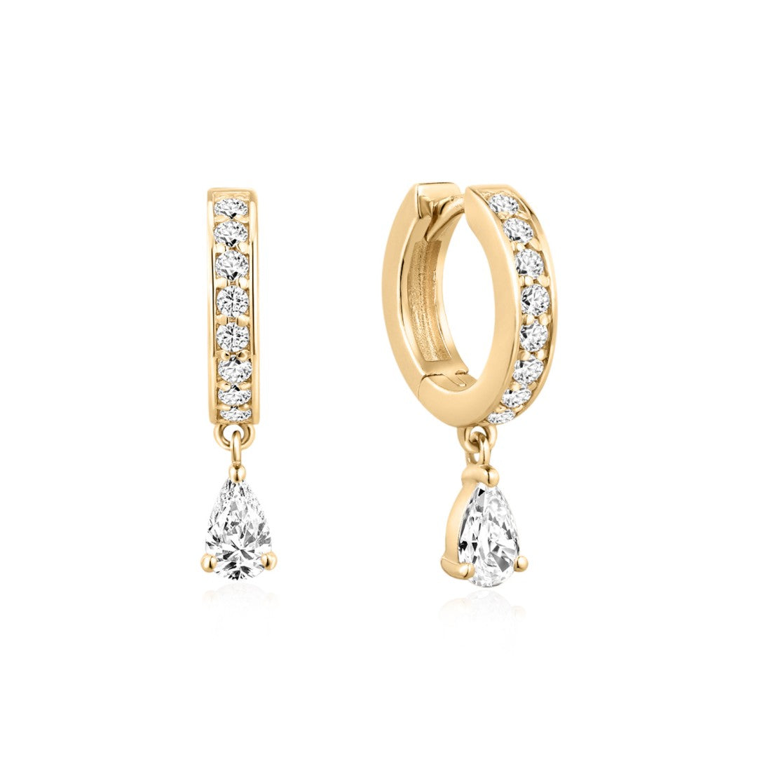 Pavé Huggie Earrings with Pear Lab-Grown Diamond Drop