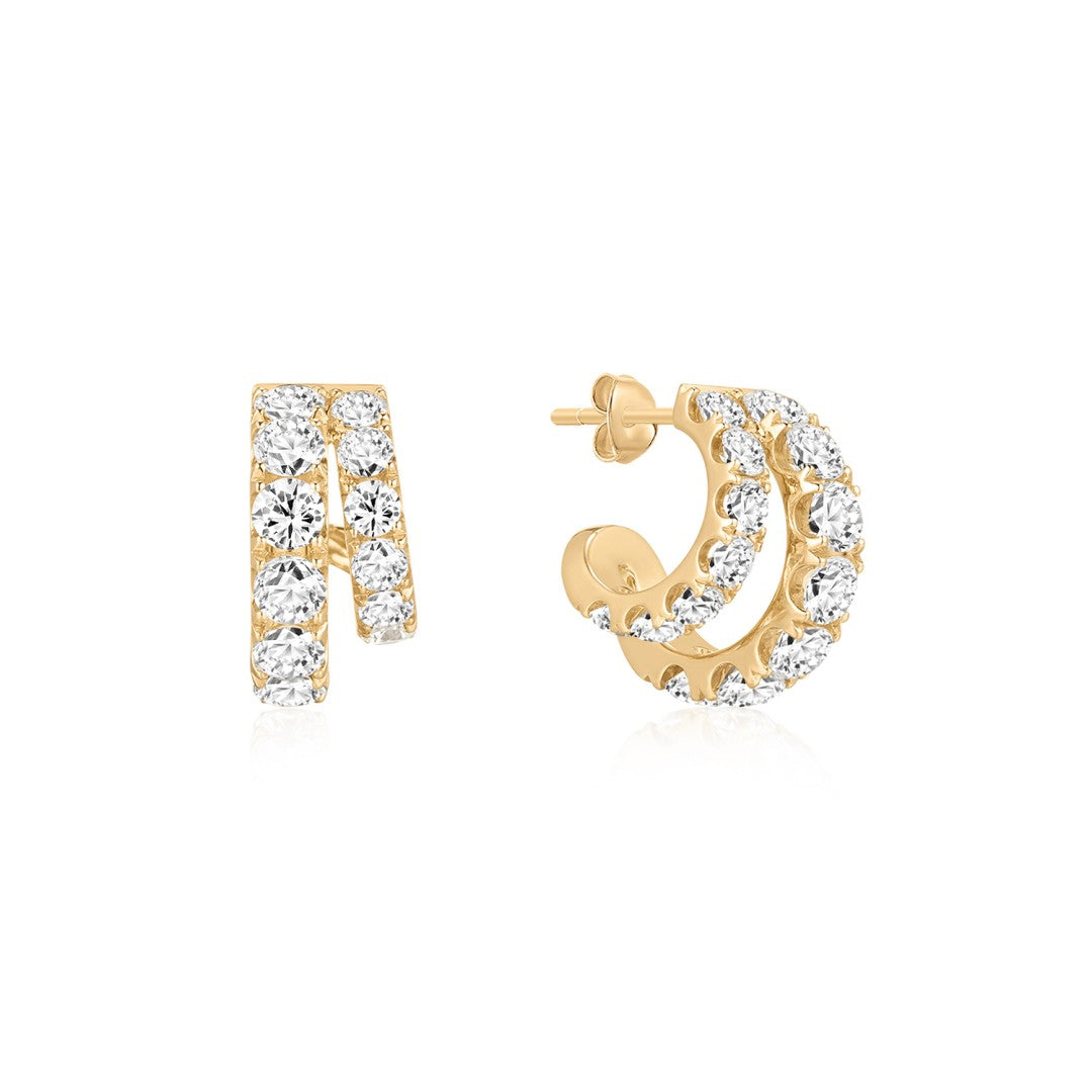 Lab-Grown Diamond Double-Row Prong-Set Huggie Earrings
