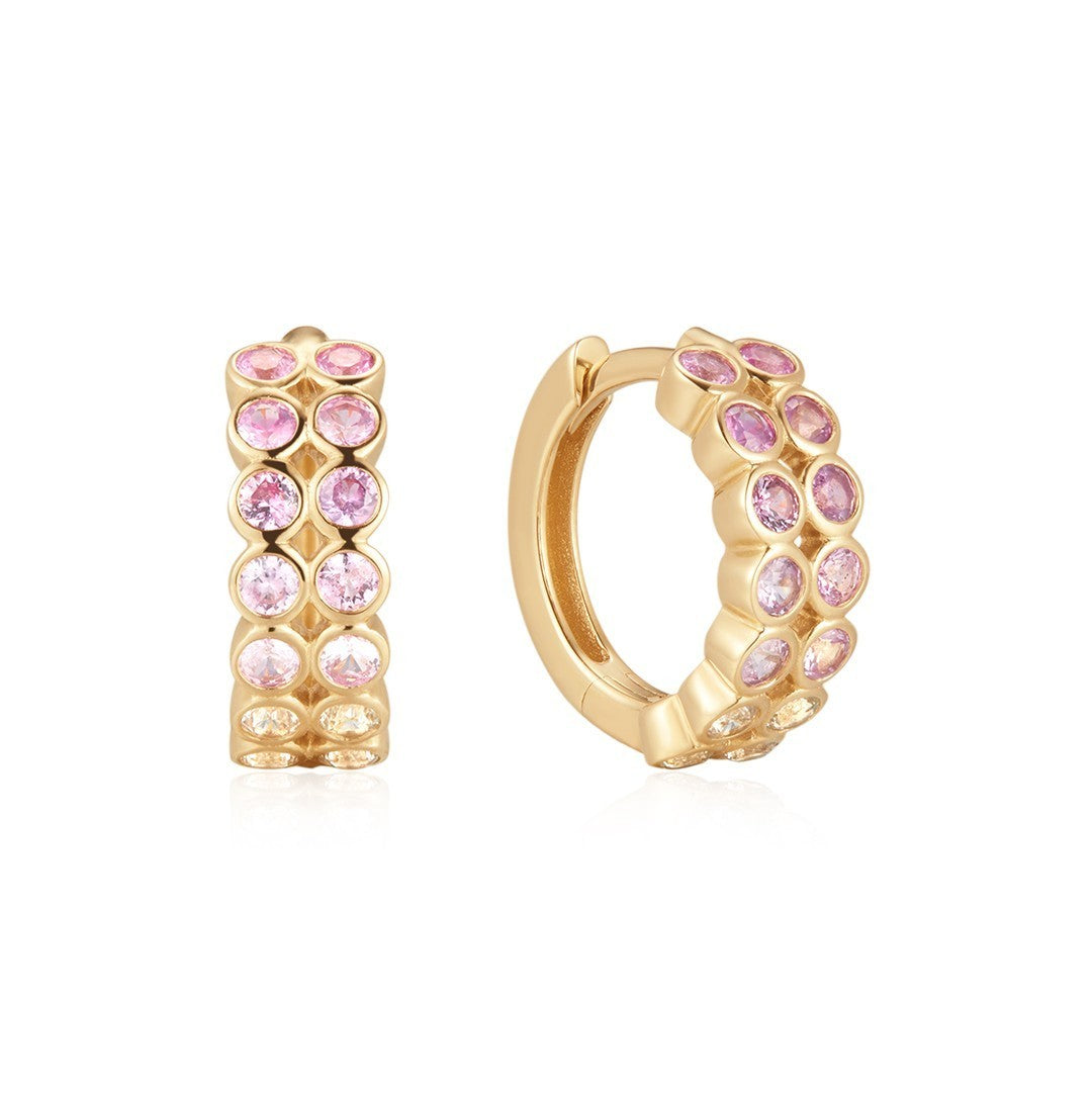 14K/18K Gold Pink Sapphire Gradient Huggie Earrings
