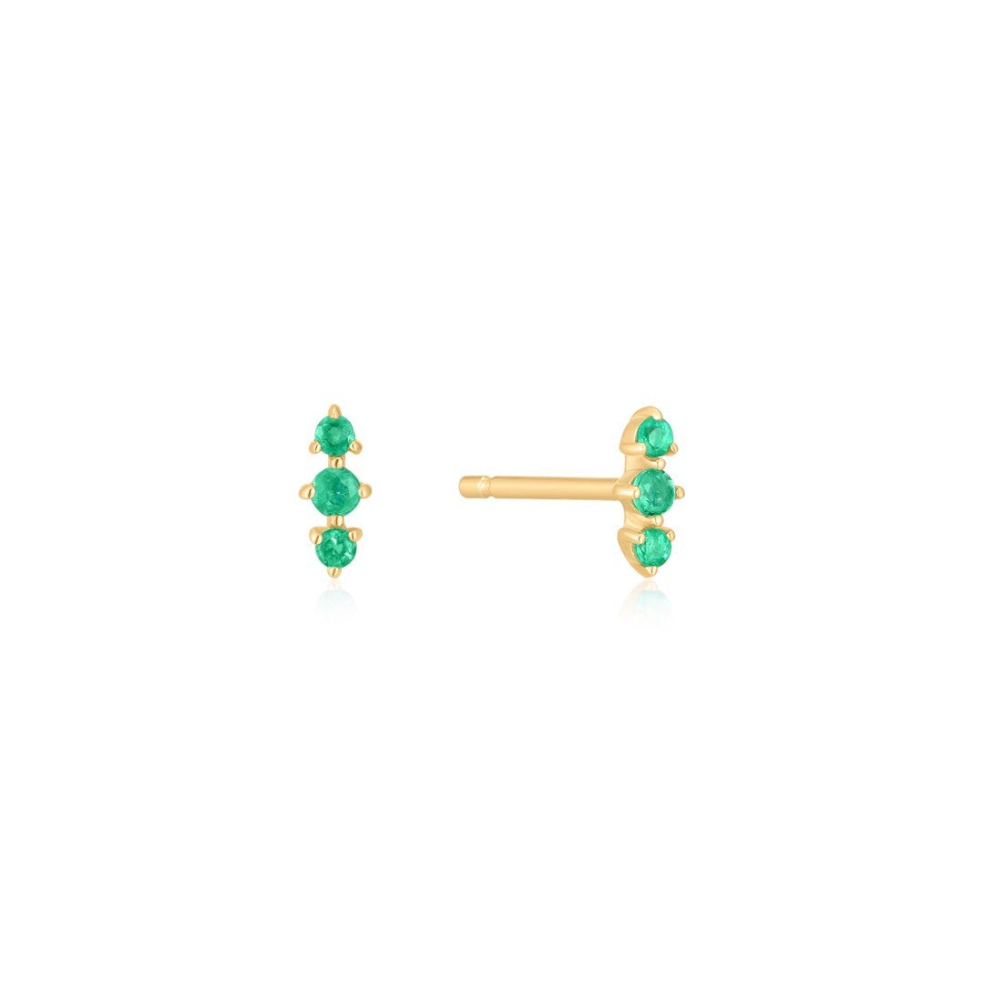 14K/18K Gold Natural Emerald Triple-Row Stud