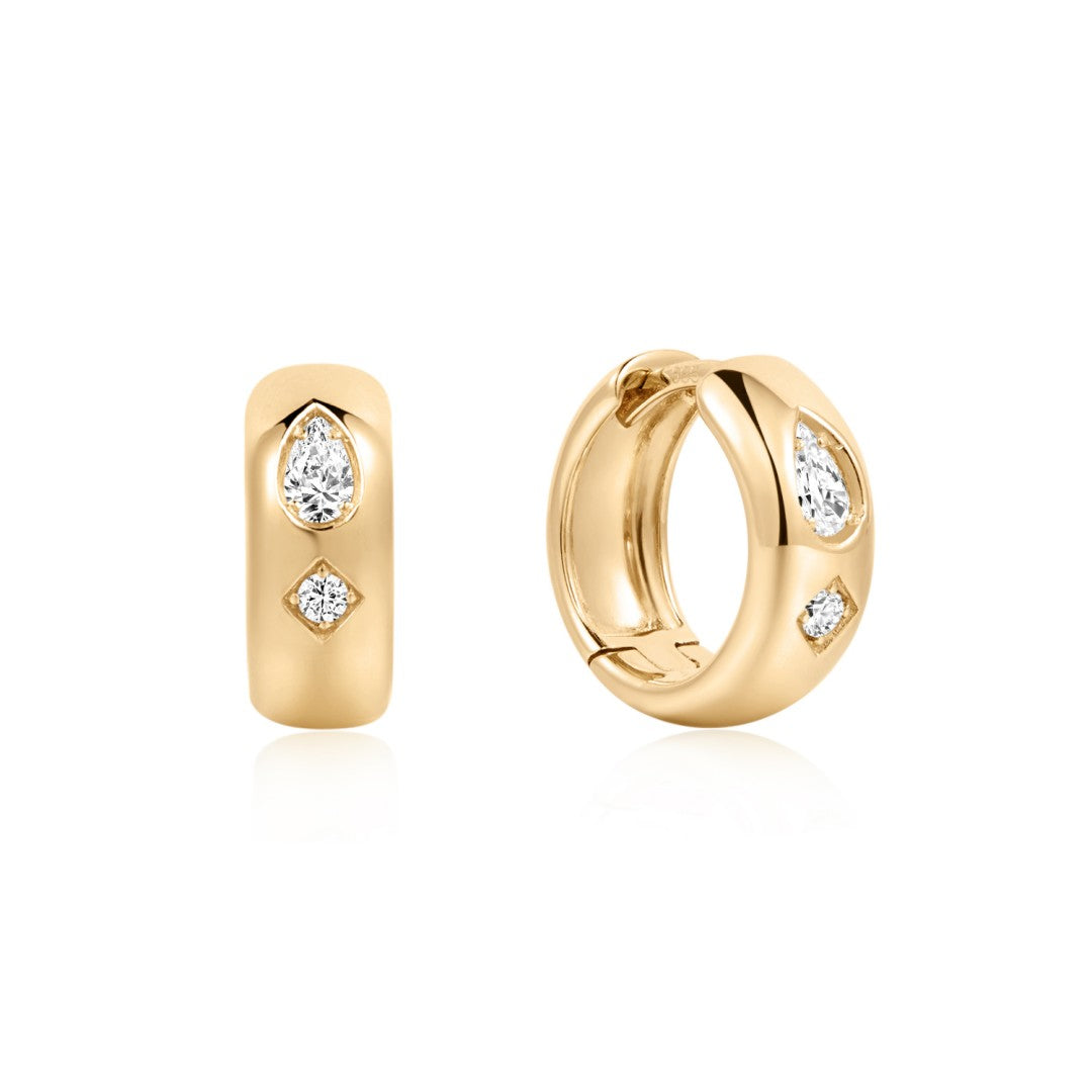 Lab-Grown Diamond Pear & Round Huggie Earrings