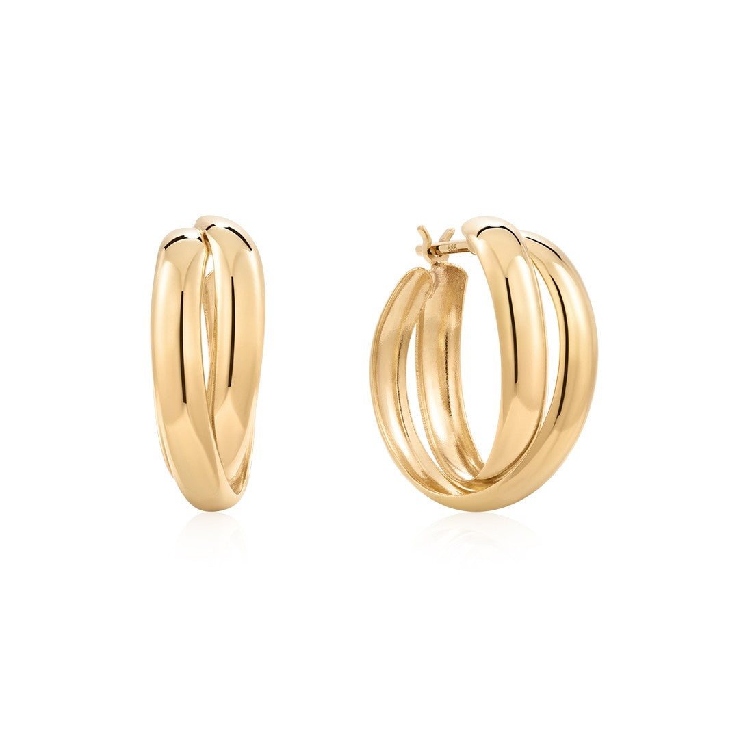 14K/18K Gold Double-Dome Hoop Earrings