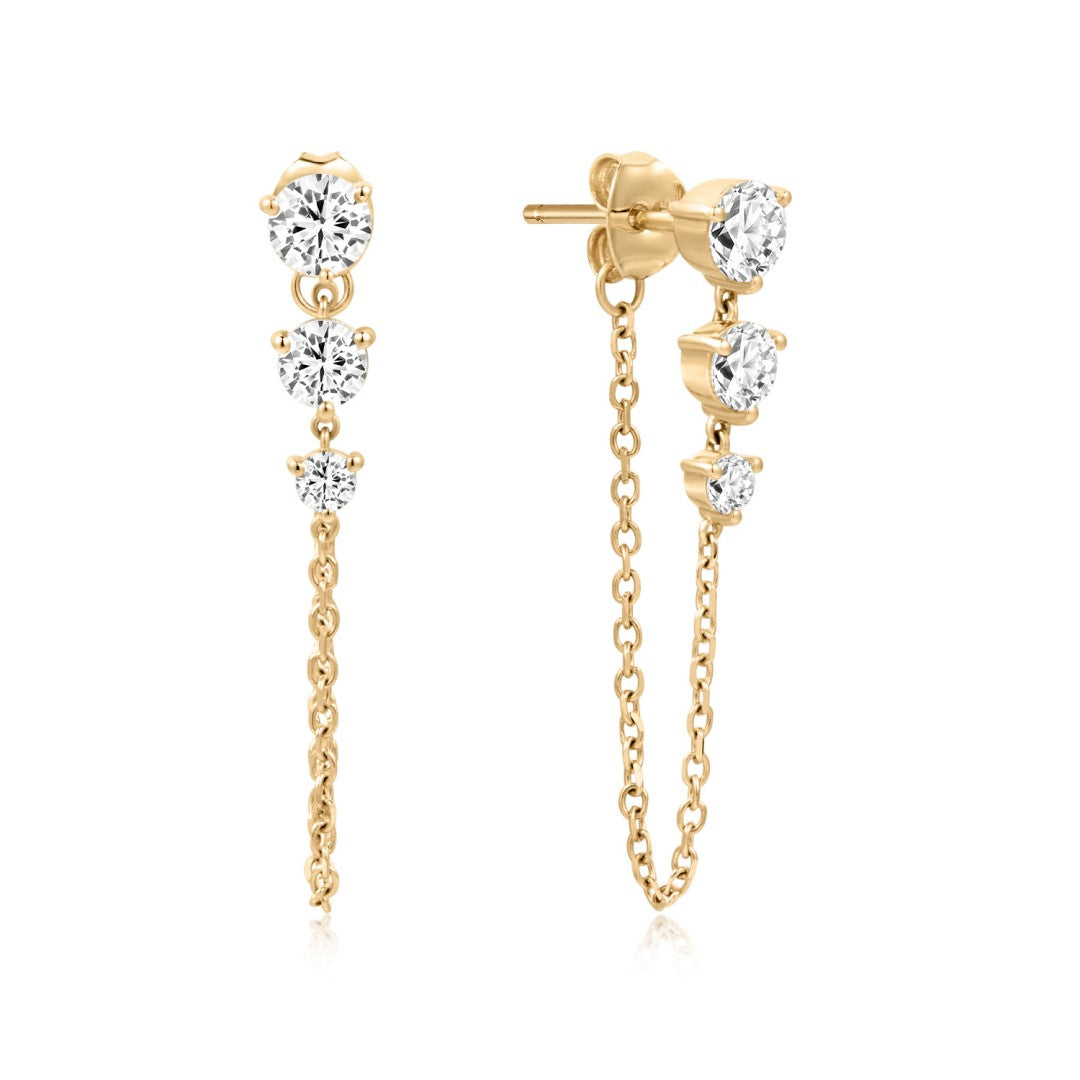 Lab-Grown Diamond Chain-Link Triple Stone Studs