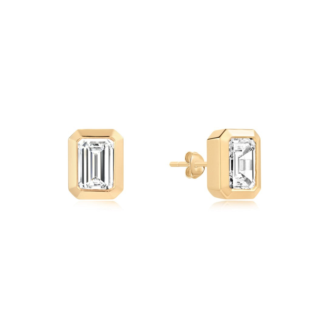 2.4ct Lab-Grown Diamond Emerald-Cut Bezel Stud Earrings