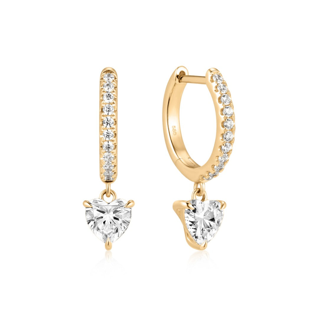 Lab-Grown Diamond Pavé Huggie Earrings with Heart-Shaped Drop