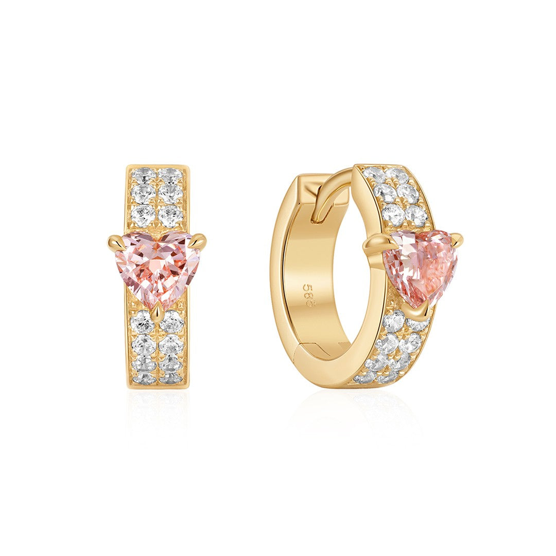 Heart-Cut Padparadscha Lab-Grown Diamond Huggie Earrings