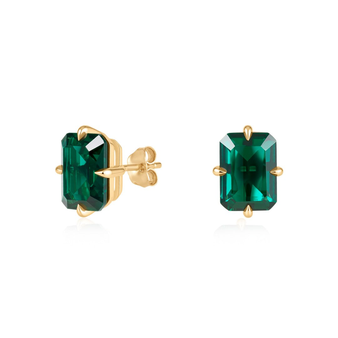 Lab-Grown Emerald Rectangular Stud Earrings