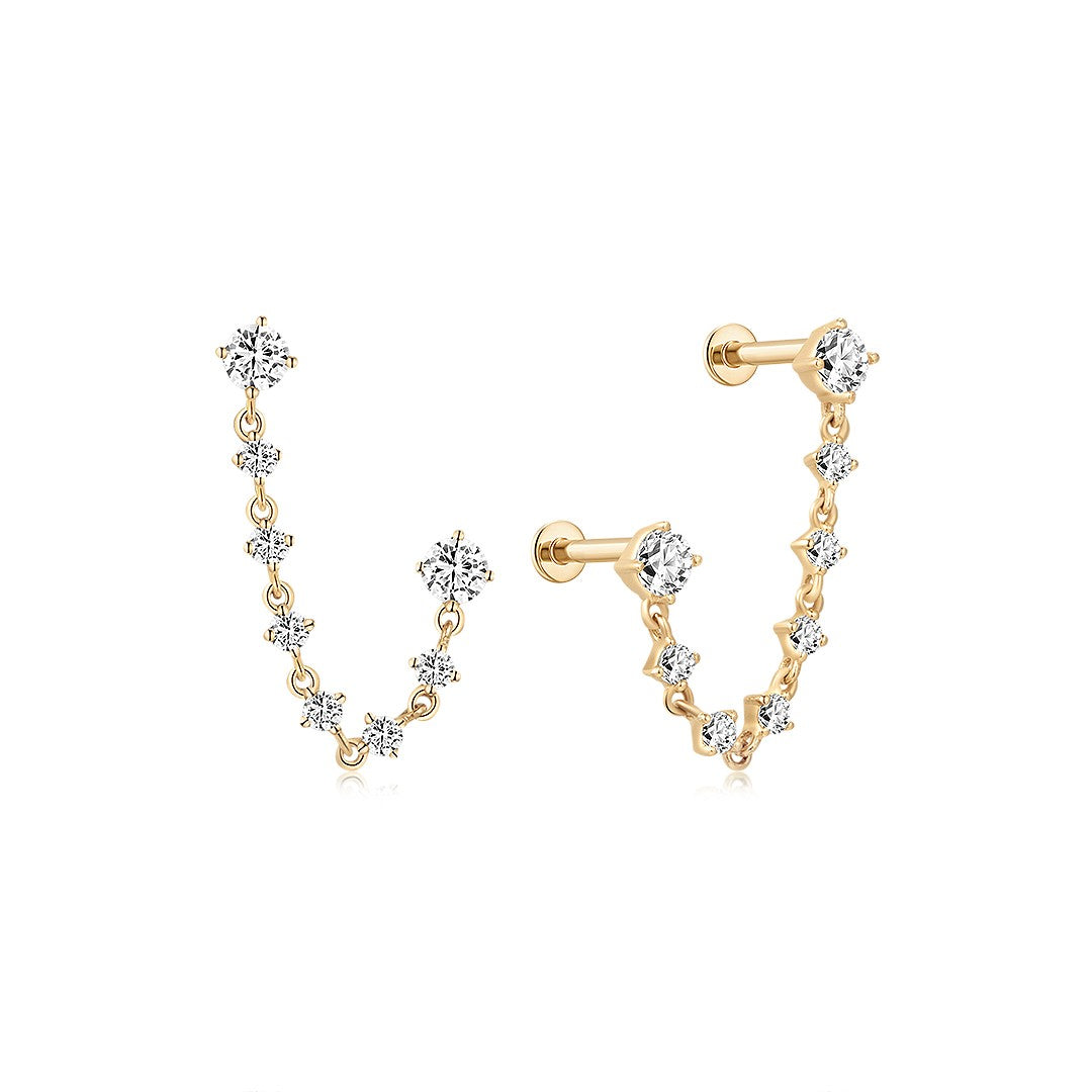Double Piercing Round Lab Diamond Chain Stud