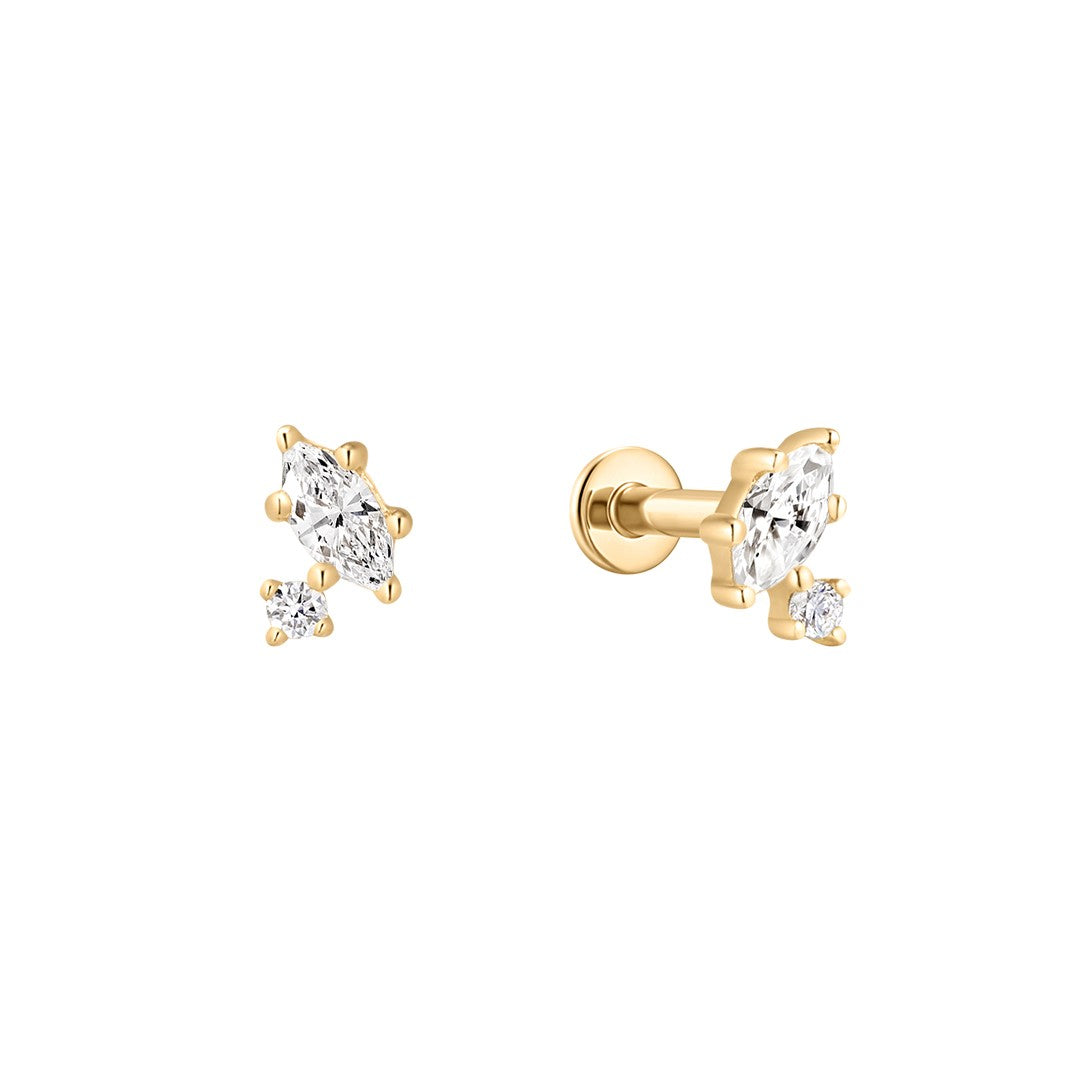 Marquise & Round Lab-Grown Diamond Flat Back Piercing Stud
