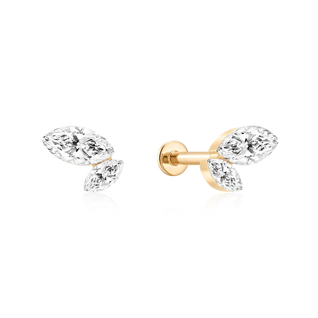 Lab-Grown Diamond Leaf Flat Back Piercing Stud – Invisible Set