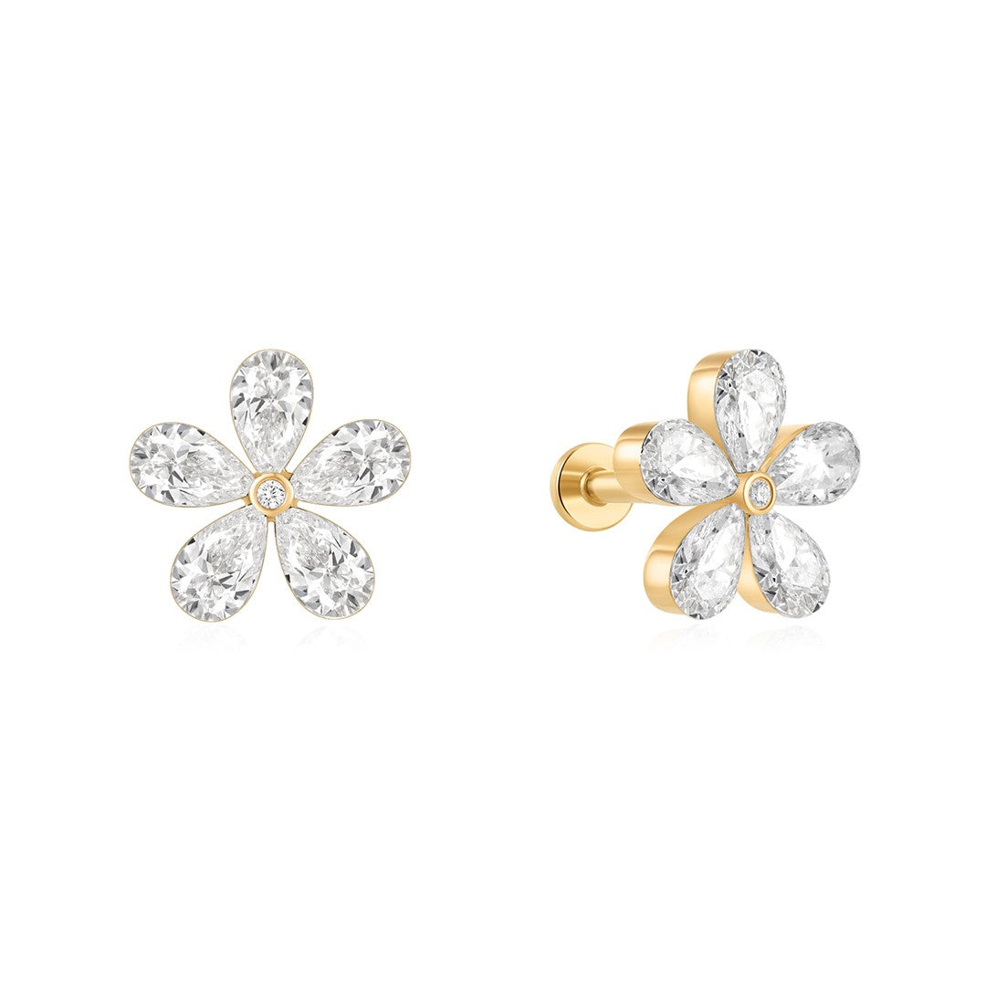 Invisible-Set Floral Lab-Grown Diamond Stud