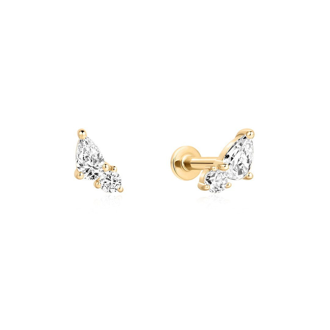 Lab-Grown Diamond Pear & Round Offset Flat Back Stud Earring