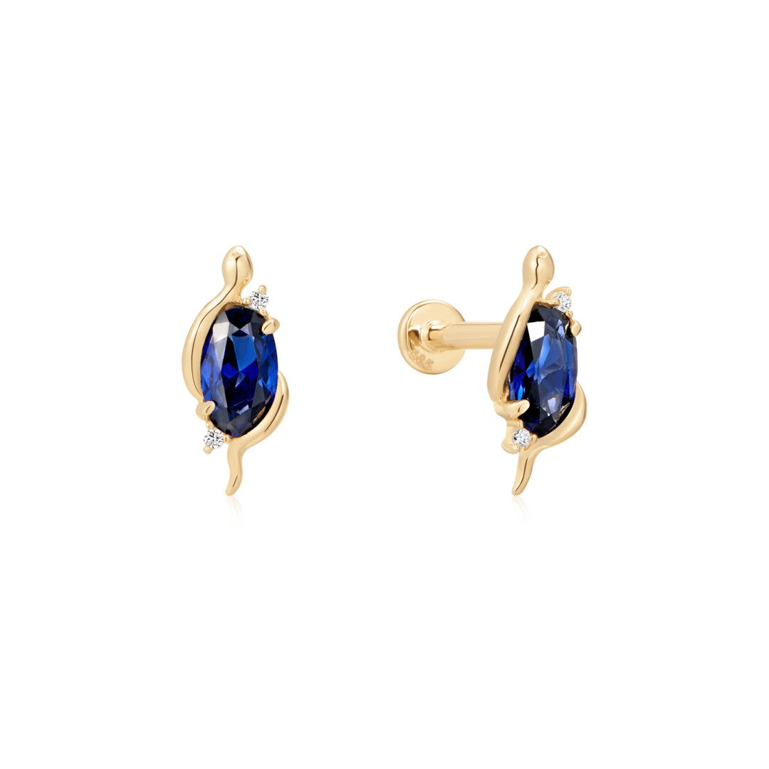 Lab-Created Blue Sapphire Diamond Wave Flatback Stud