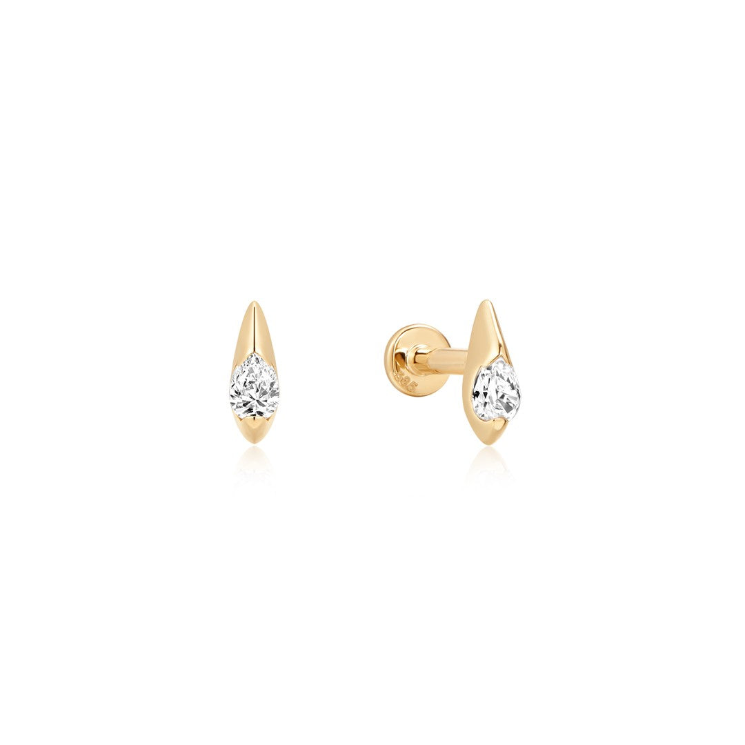 Teardrop Gold Threaded Natural Diamond Stud
