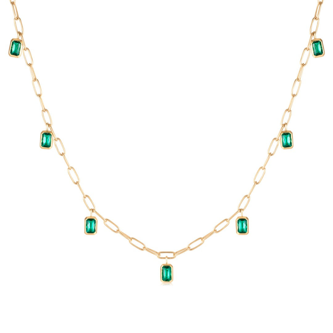 Lab-Grown Emerald Drop Station Necklace