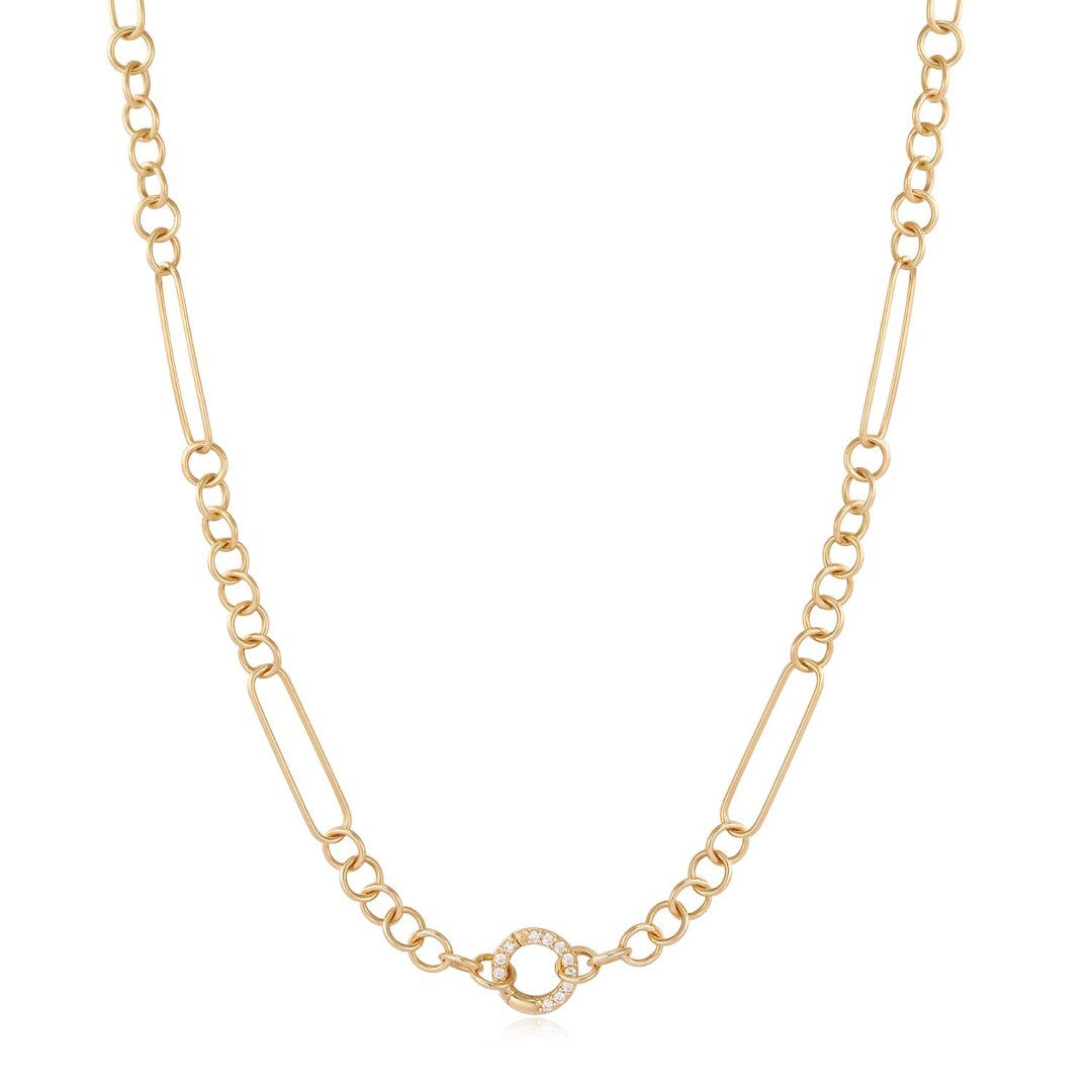 Diamond Pavé Connector Oval-Link Gold Necklace