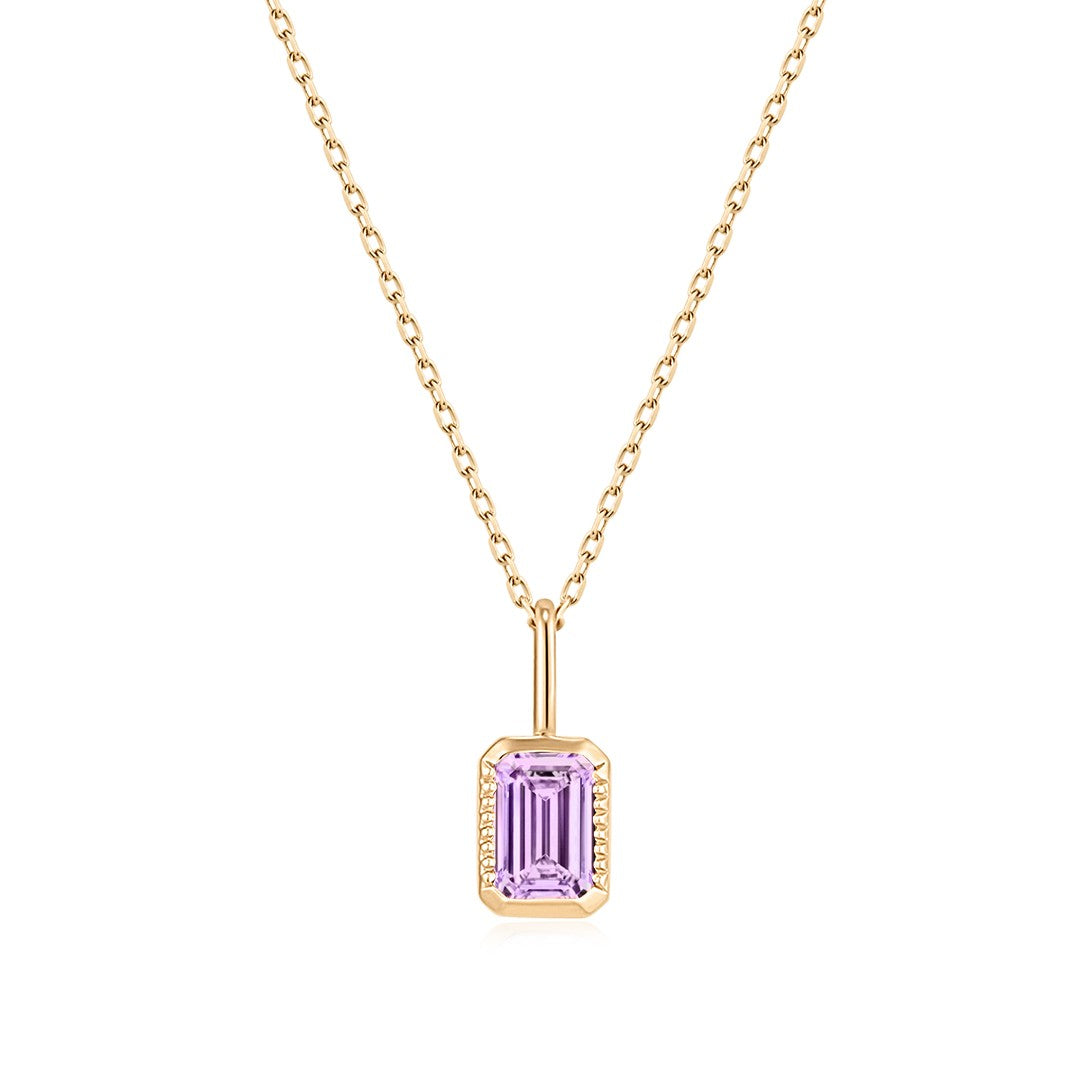 Natural Amethyst Emerald-Cut Pendant Necklace
