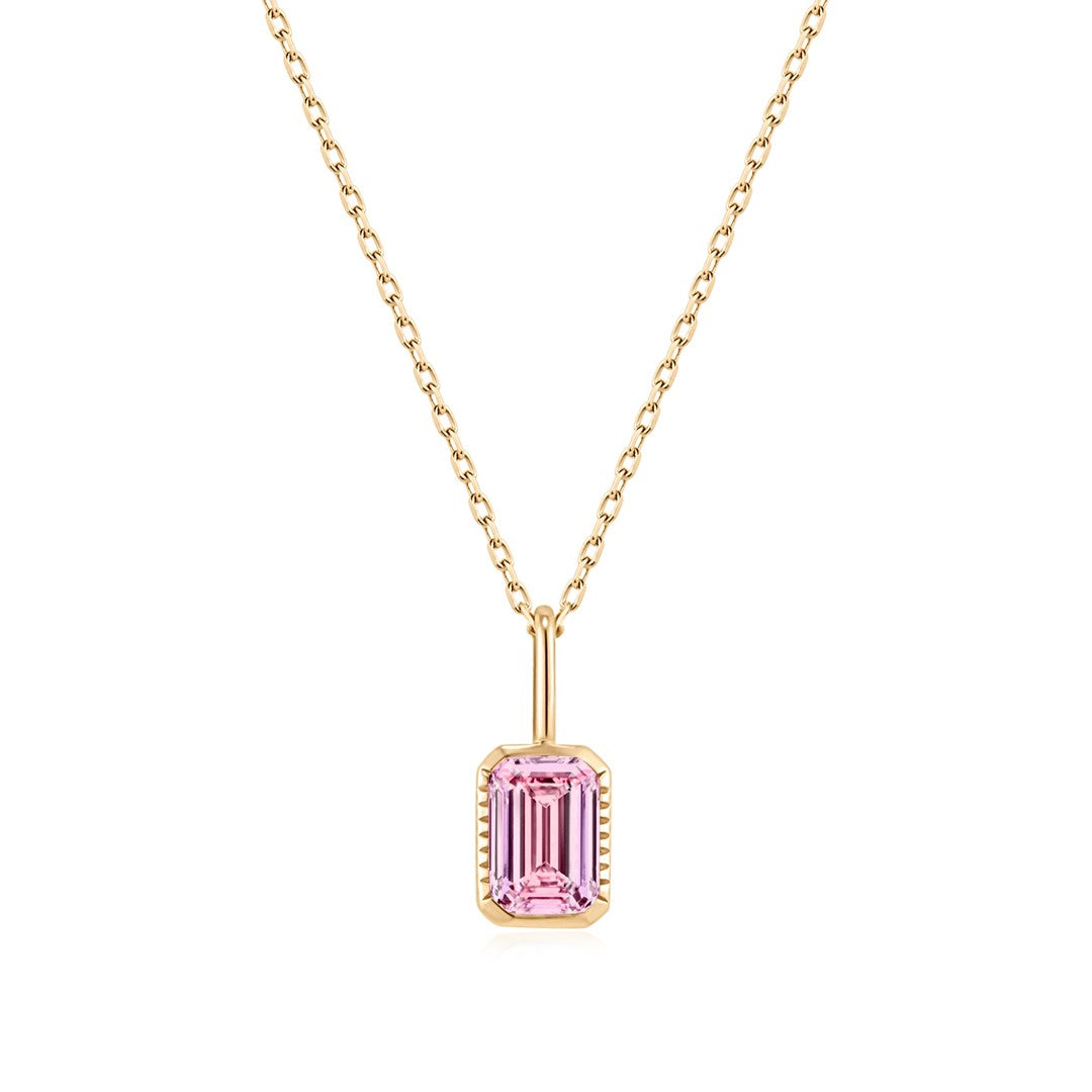 Lab-Grown Pink Sapphire Emerald-Cut Pendant Necklace
