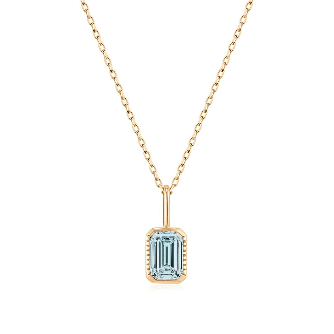 Lab-Grown Aquamarine Emerald-Cut Necklace