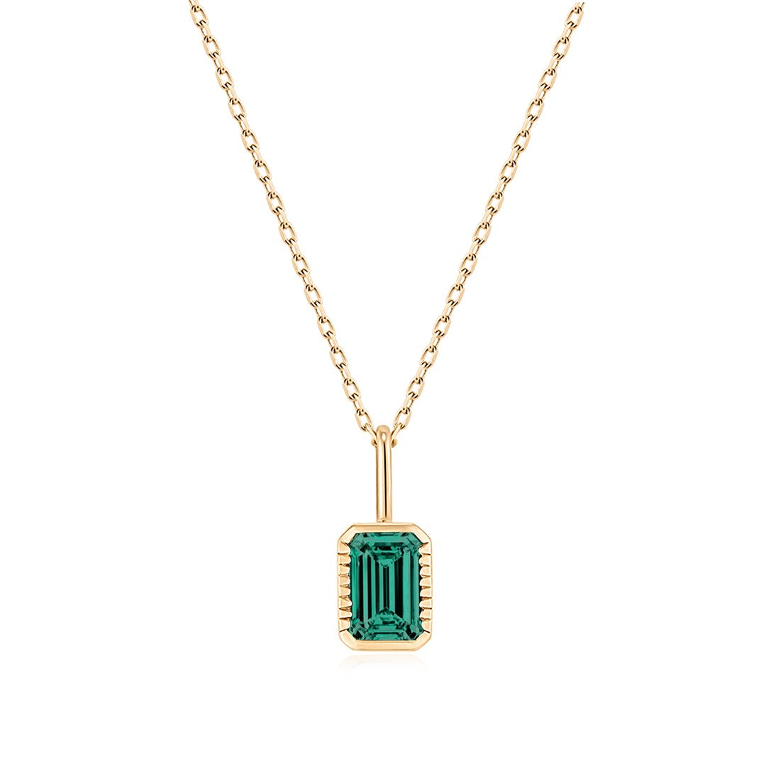 Lab-Grown Emerald Bezel Pendant Necklace