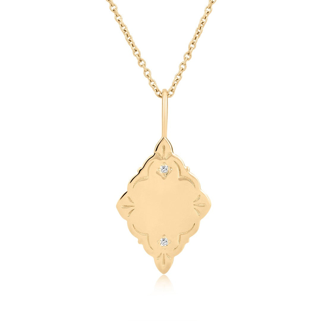 Engravable Diamond Accent Shield Pendant