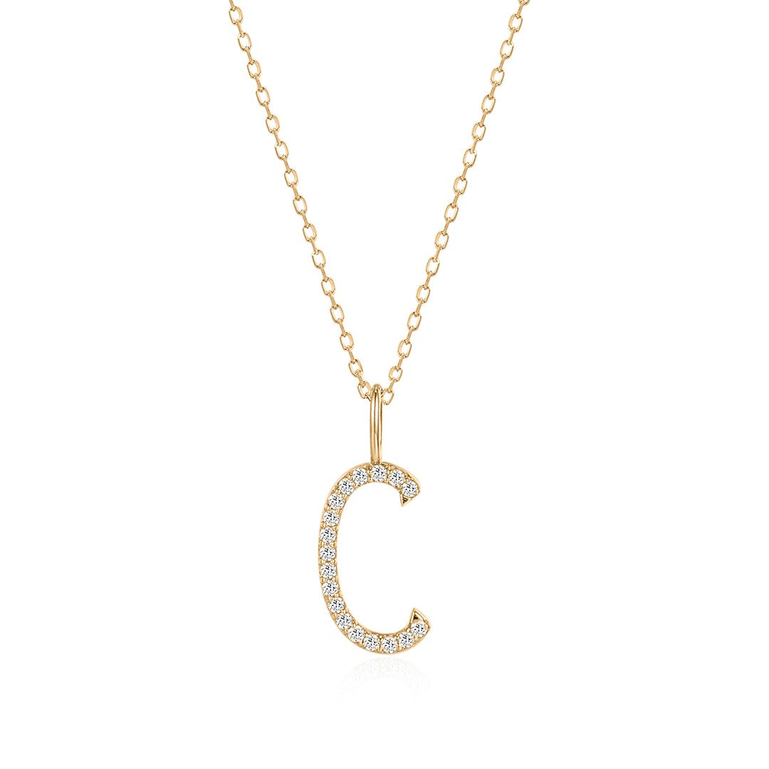 Pavé Natural Diamond Initial Necklace – C