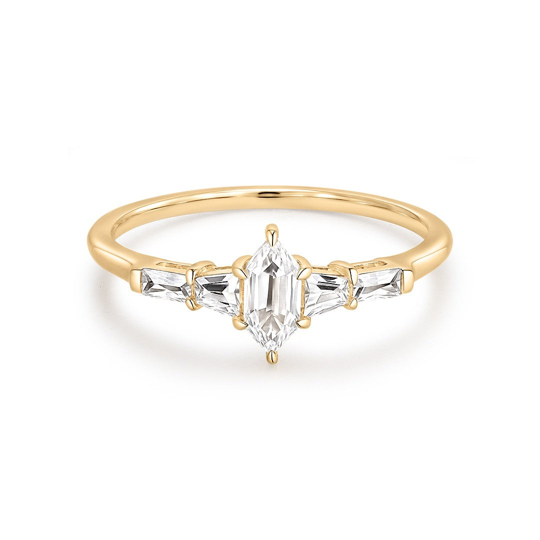 Hexagon-Cut Lab-Grown Diamond Accent Engagement Ring