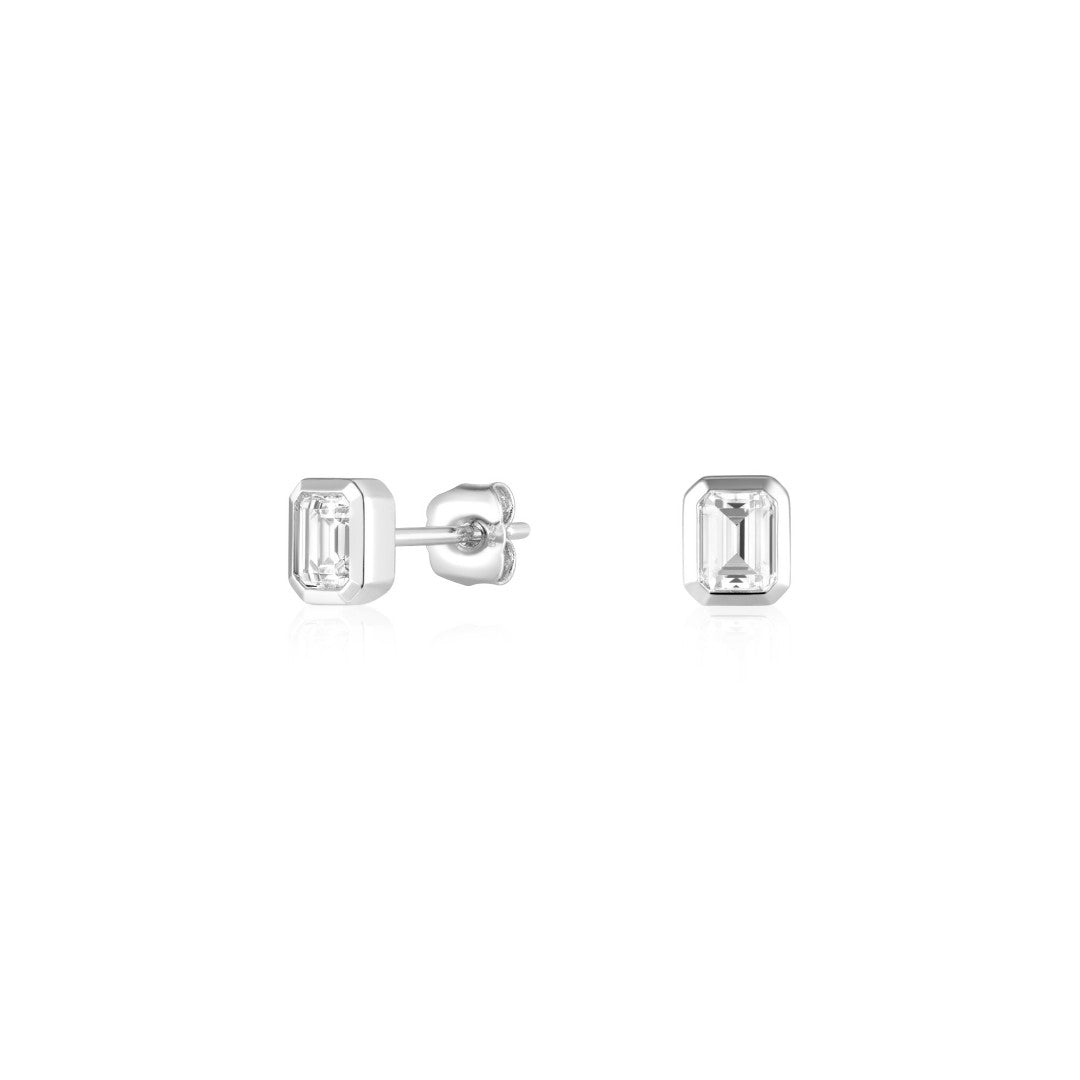 Lab-Grown Diamond Emerald-Cut Bezel Stud Earrings