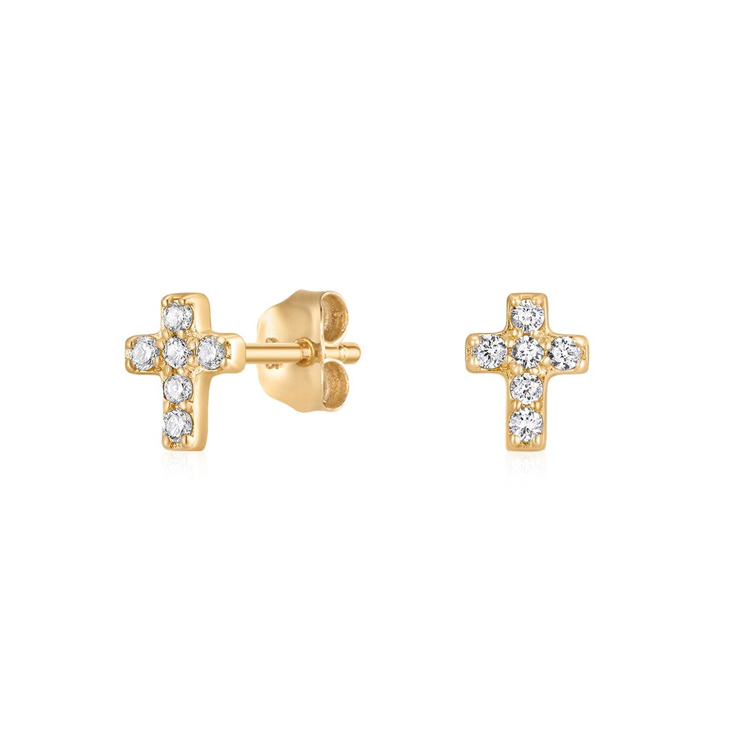 Round Diamond Cross Stud Earrings
