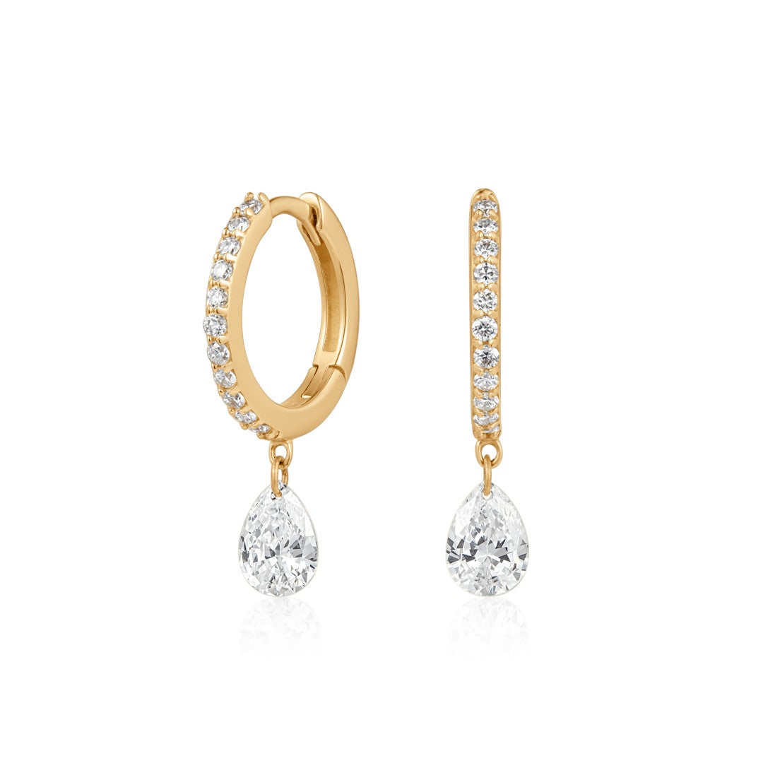 Lab Diamond Huggie Drops with Floating Pear Diamond