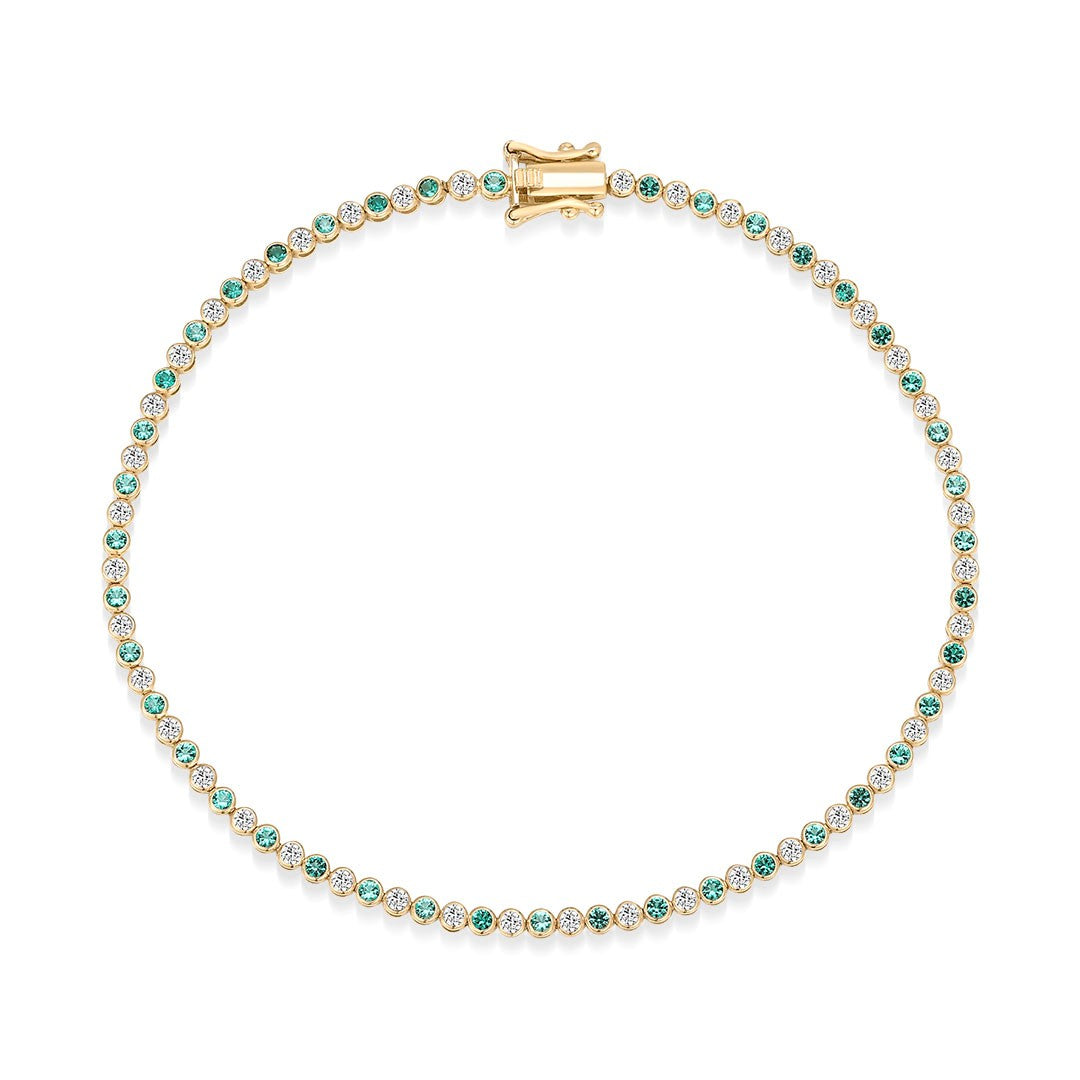 Lab-Grown Emerald and Alternating Bezel Tennis Bracelet