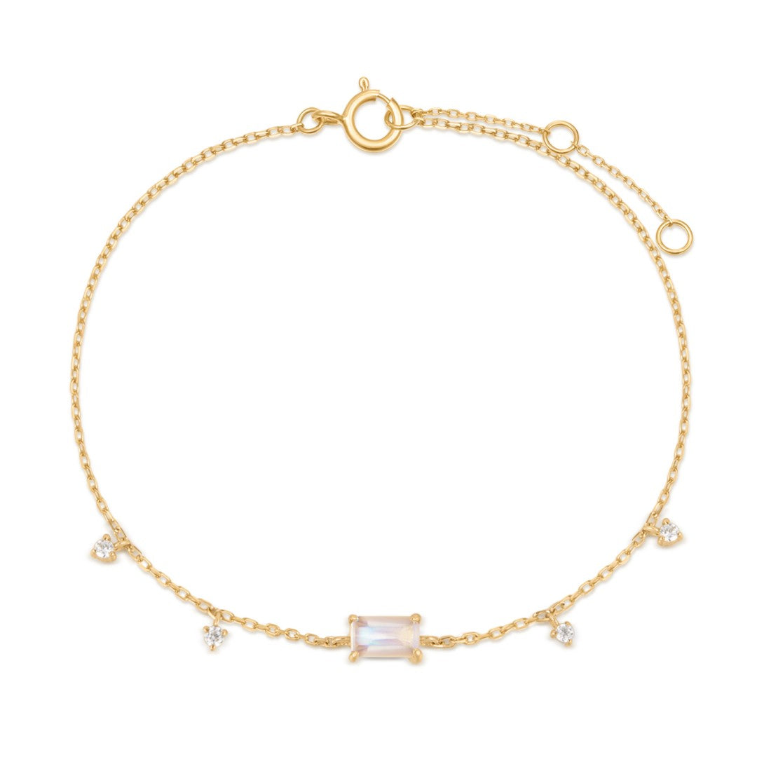 Moonstone Center Bracelet with Lab Diamond Stations
