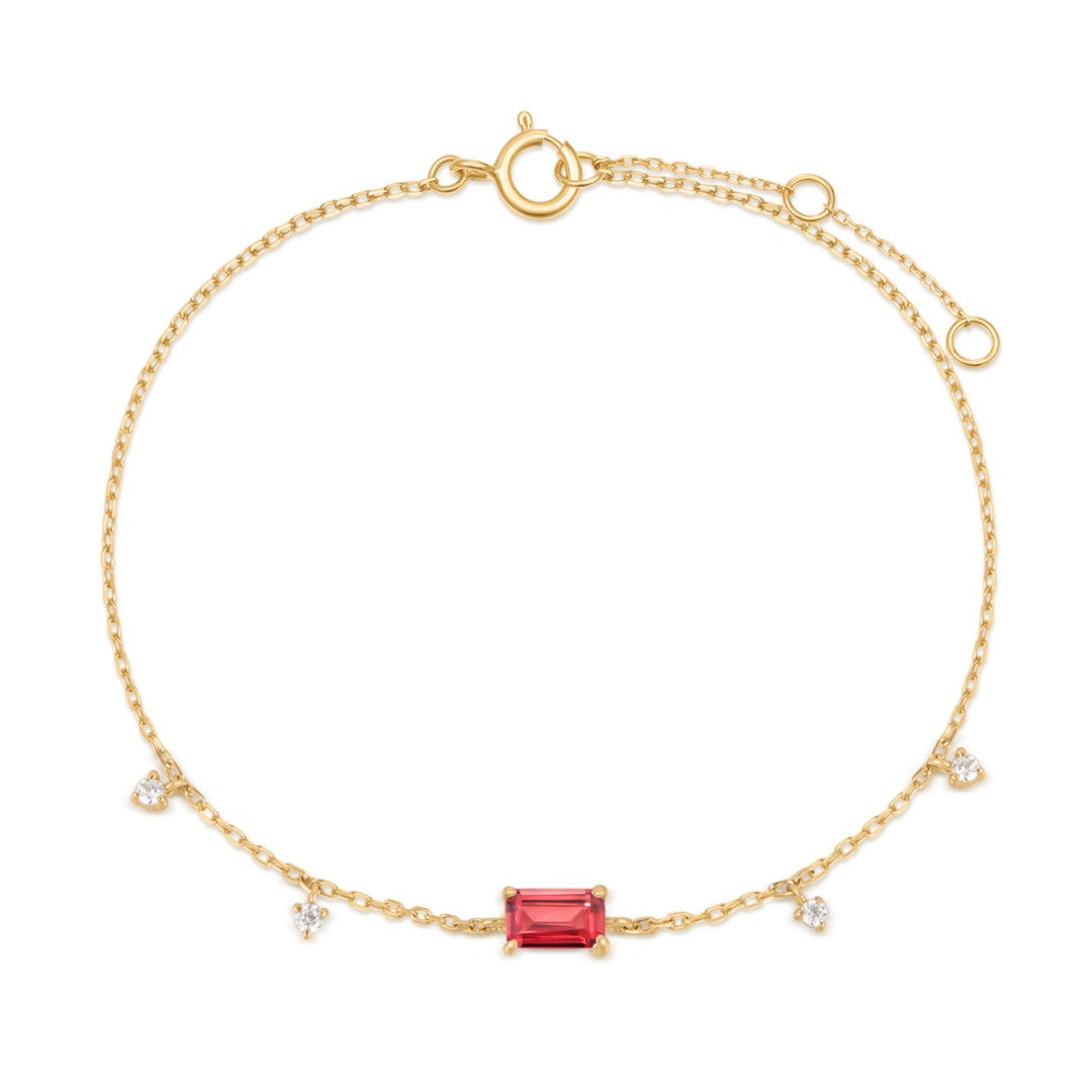Garnet Center Bracelet with Lab Diamond Stations