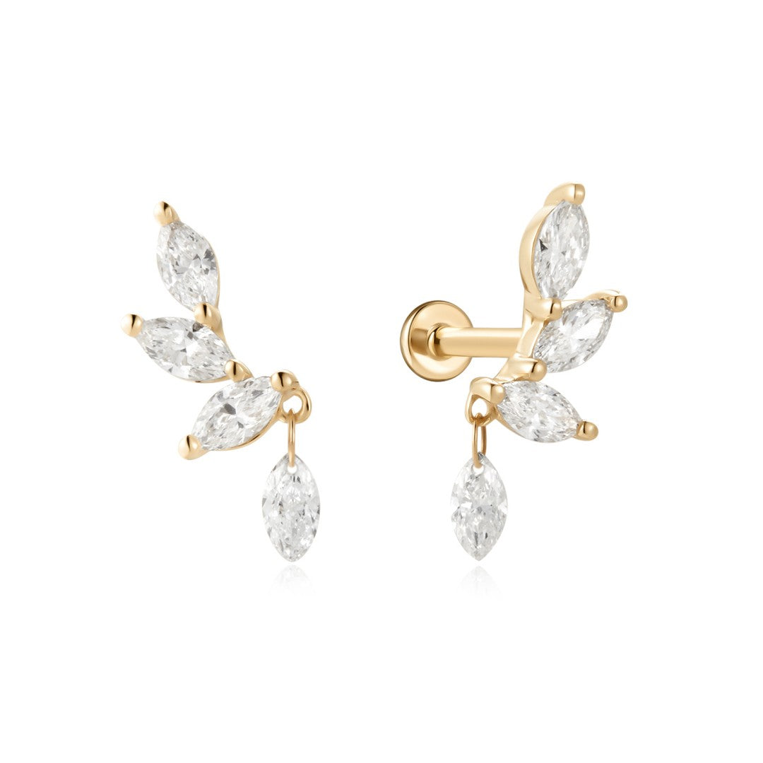 Lab-Grown Diamond Marquise Cluster Flat Back Stud with Floating Drop