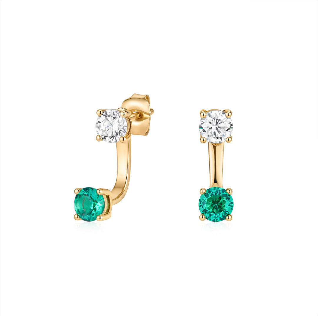 Lab-Grown Diamond & Emerald Ear Jacket Earrings