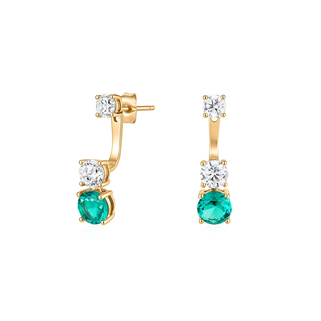 Round Lab-Grown Diamond & Emerald Ear Jacket