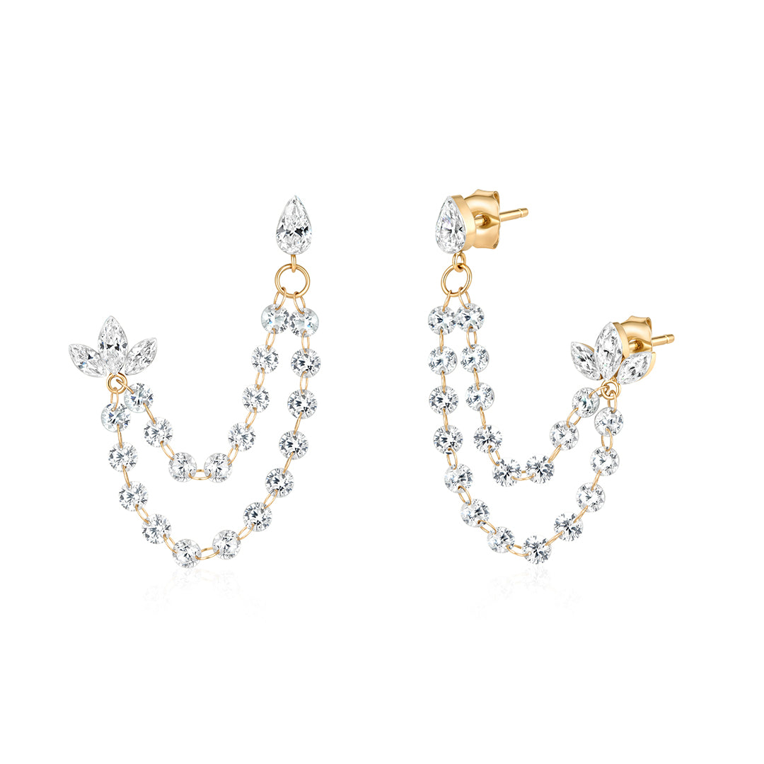 Floating Lab-Grown Diamond Chain Double Piercing Earrings
