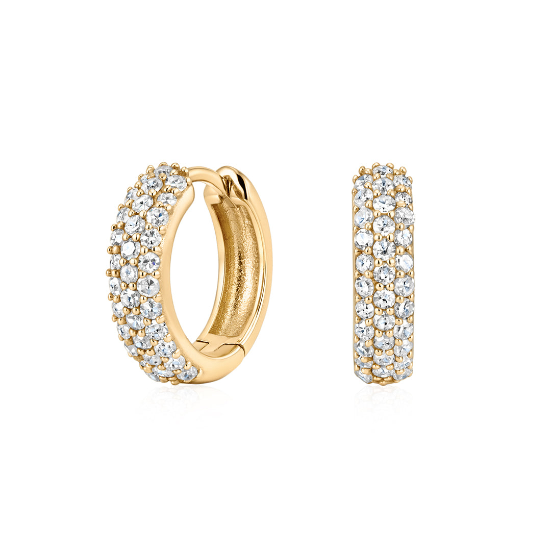 Triple-Row Pavé Dome Huggie Earrings