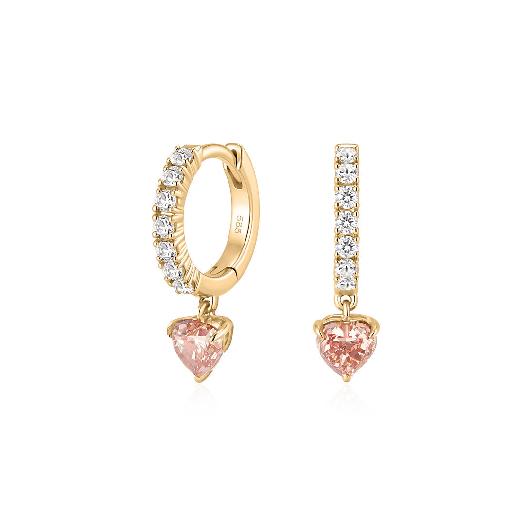 Heart-Drop Padparadscha Lab-Grown Diamond Huggie Earrings