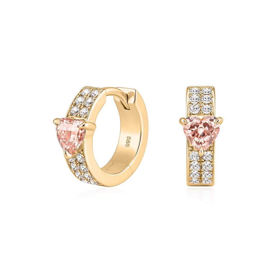 Heart-Cut Padparadscha Lab-Grown Diamond Huggie Earrings
