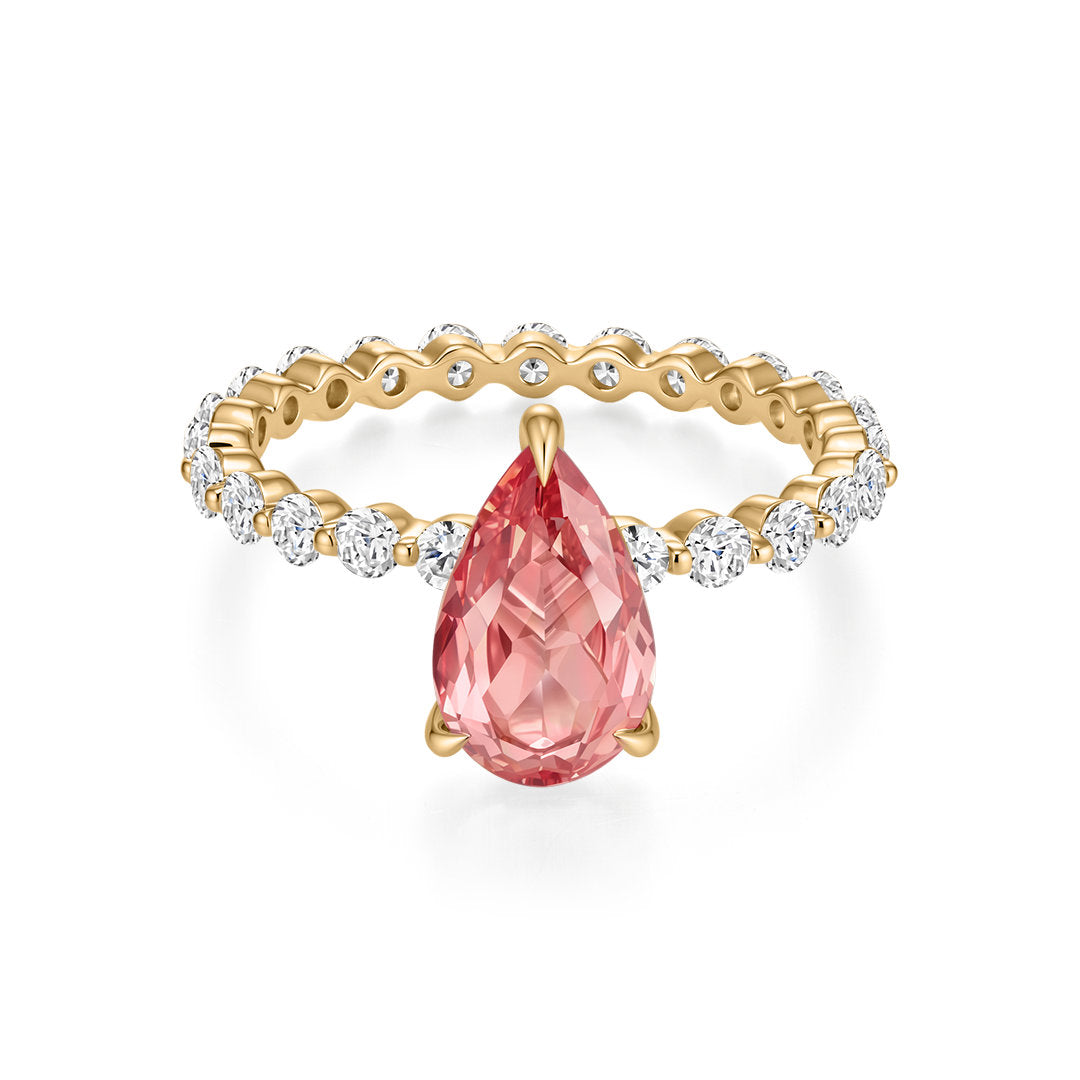 Pear-Shaped Lab-Grown Padparadscha Sapphire Ring
