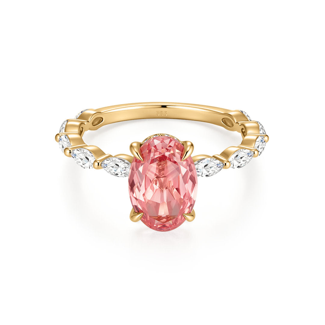 Padparadscha Oval Lab-Grown Sapphire & Marquise Diamond Ring