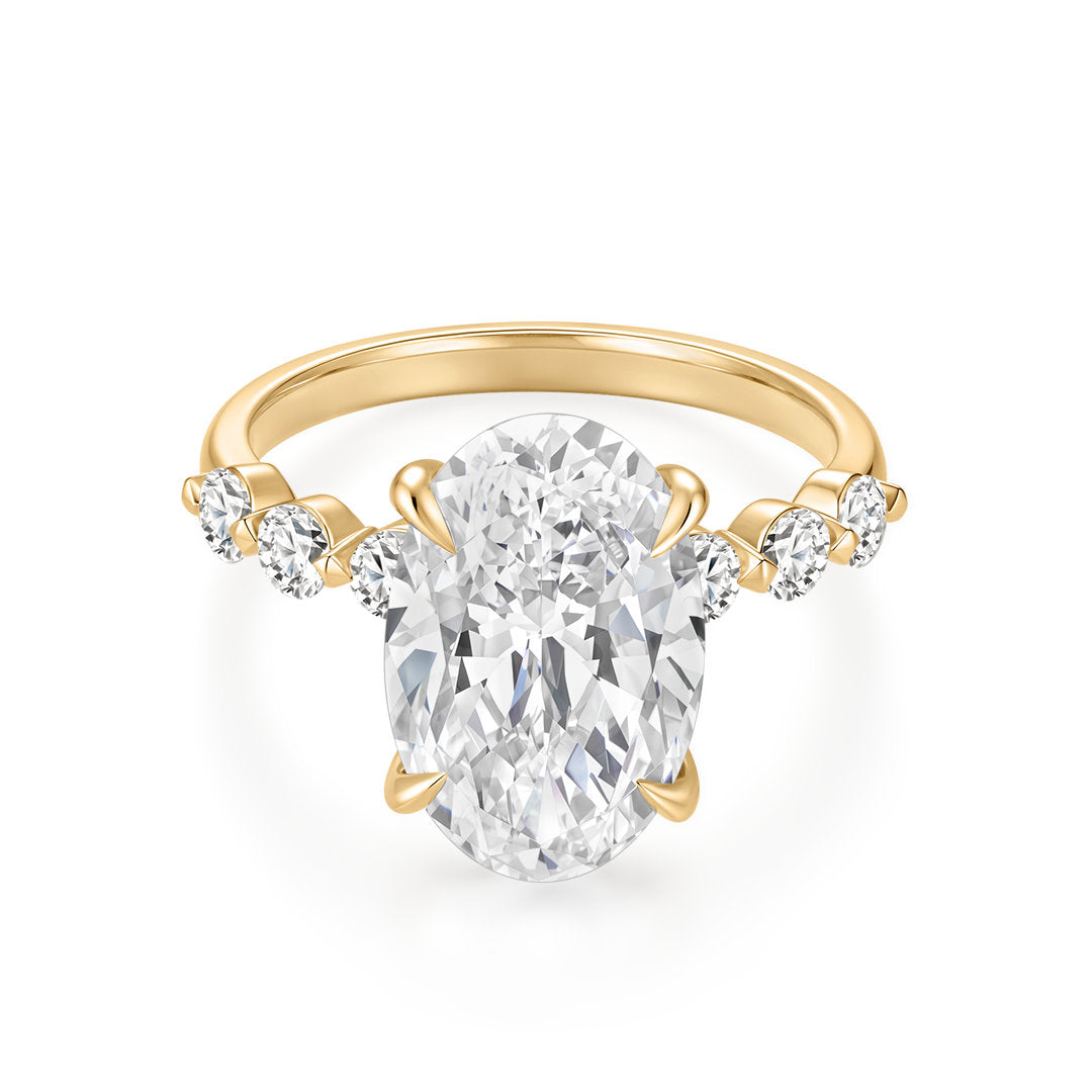Oval Lab-Grown Diamond Solitaire Ring with Diamond Accent Band