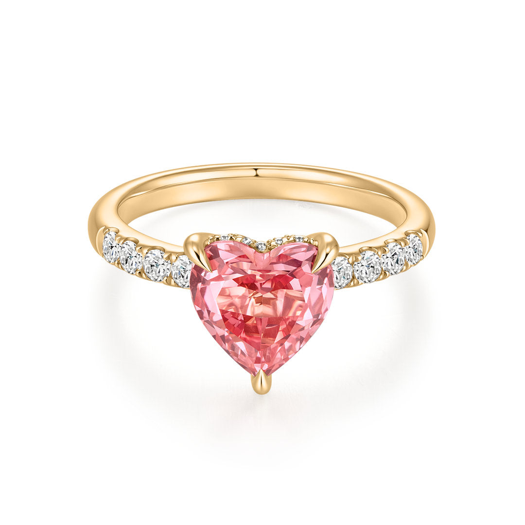 Heart-Cut Padparadscha Lab-Grown Sapphire & Diamond Ring
