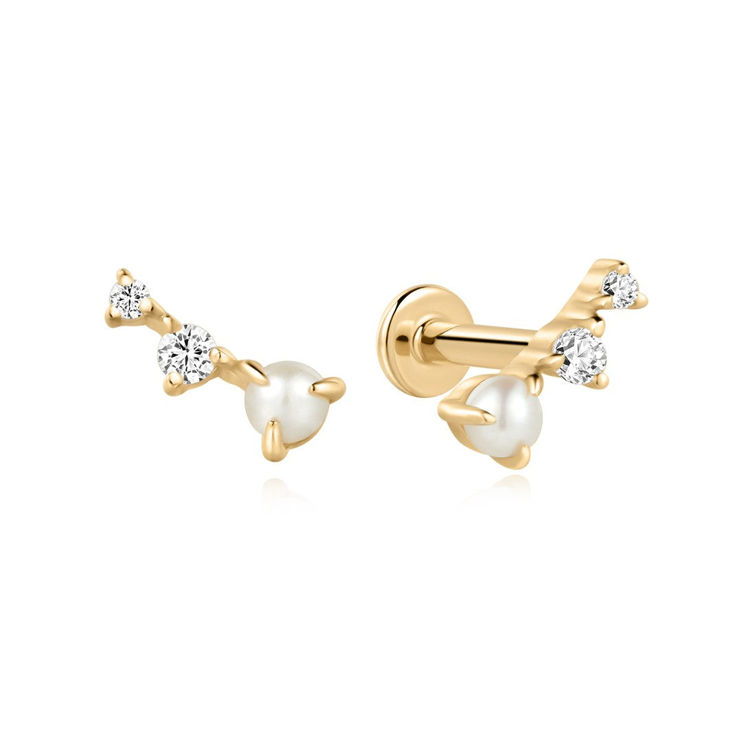 Pearl & Lab-Grown Diamond Climber Stud Earrings