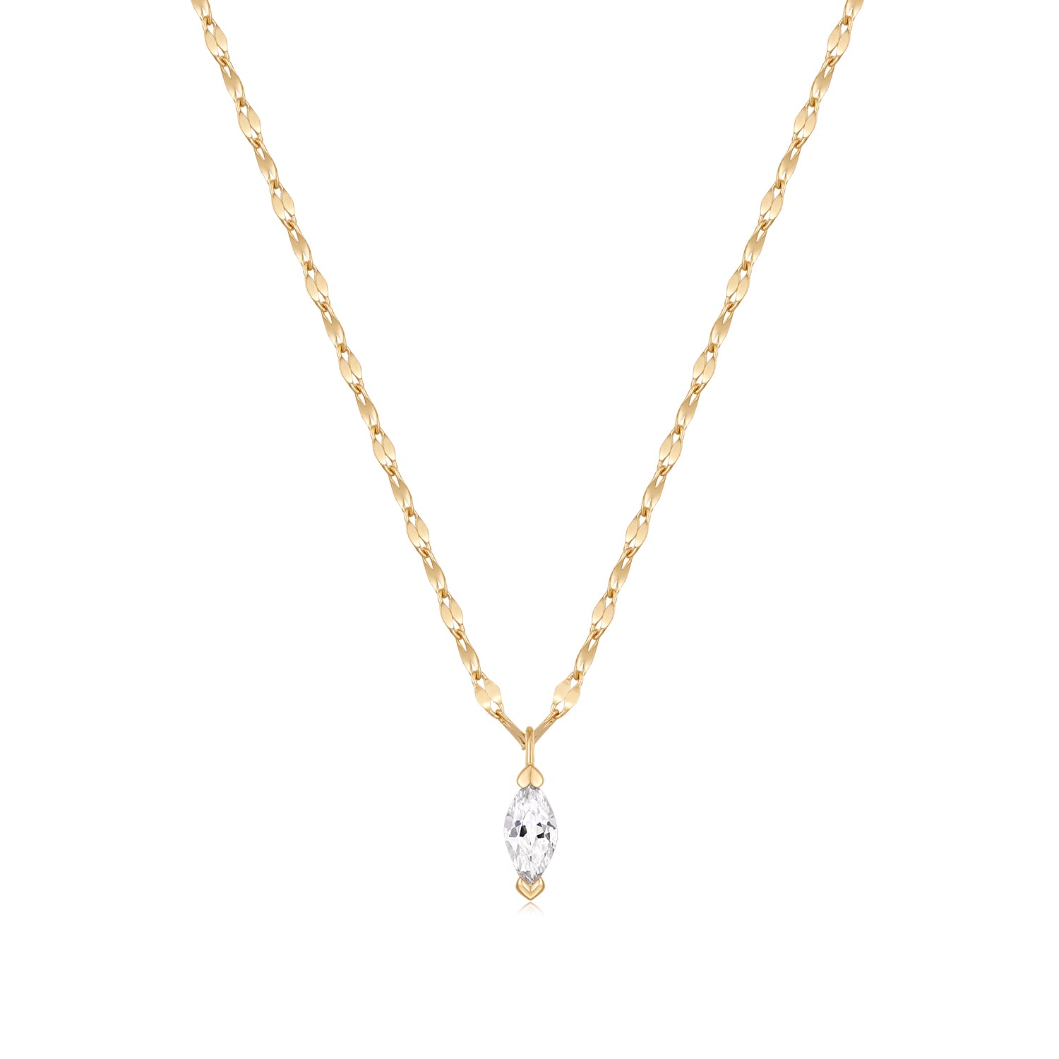 Lab-Grown Marquise Diamond Pendant Necklace with Solid Gold Tile Chain