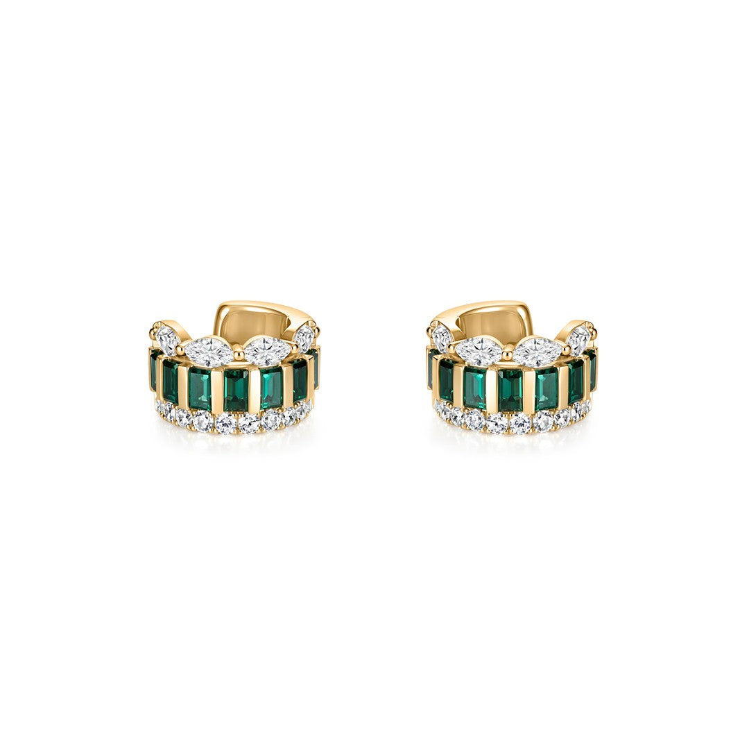Lab Emerald & Lab Diamond Multi-Row Huggie Cuff